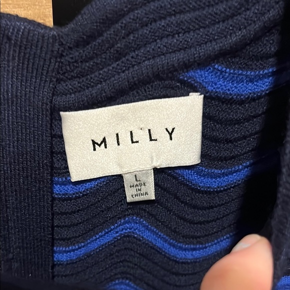 Milly Blue and Black Wave Pattern Mini Dress - Picture 2 of 13